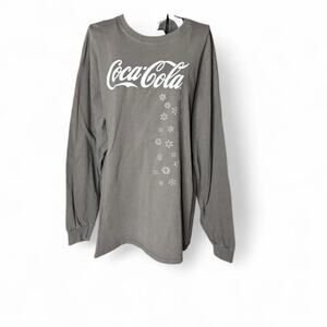 Coca-Cola Long Sleeve Graphic T-Shirt Mens XL Gray Snowflake Gildan Cotton